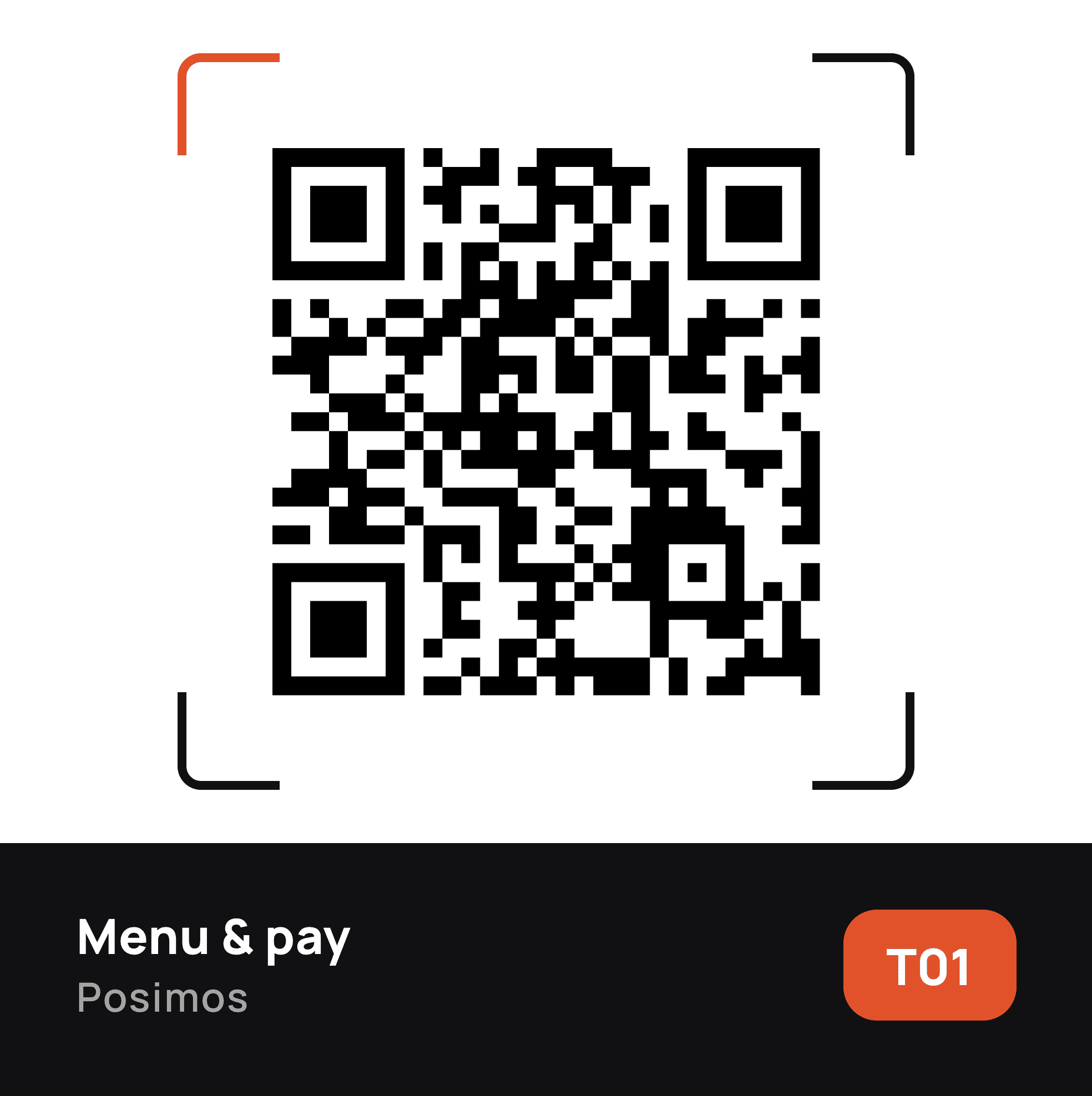Наліпка Posimos на стіл із QR-кодом для меню й рахунку, стіл T01